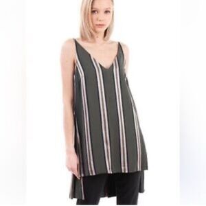Adam Lippes Tunic / Dress Mini Striped V-Neck Green Designer Size 4 Unique Rare